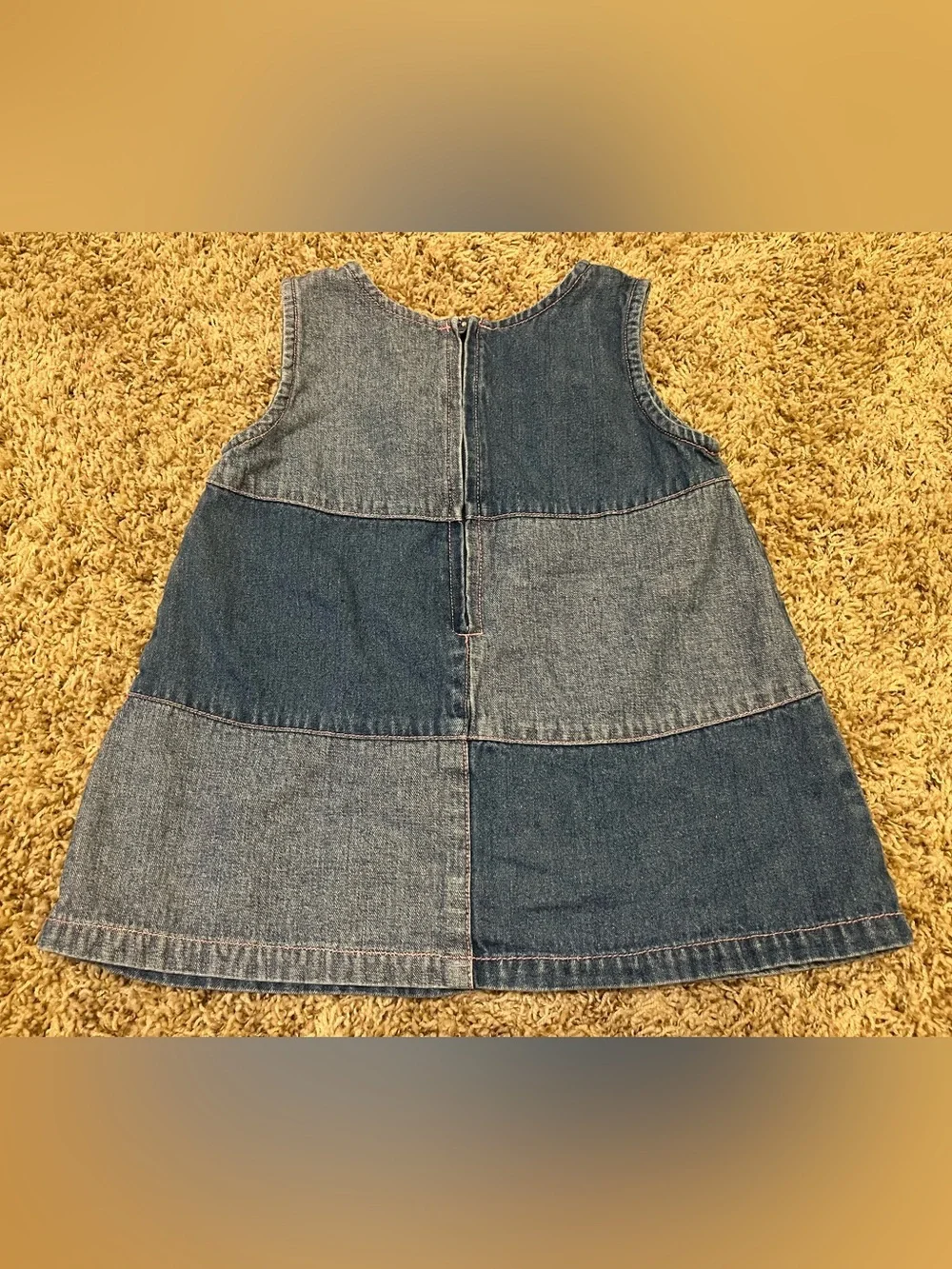 Carter's Patchwork Denim Dress with Pink & Green Embroidery